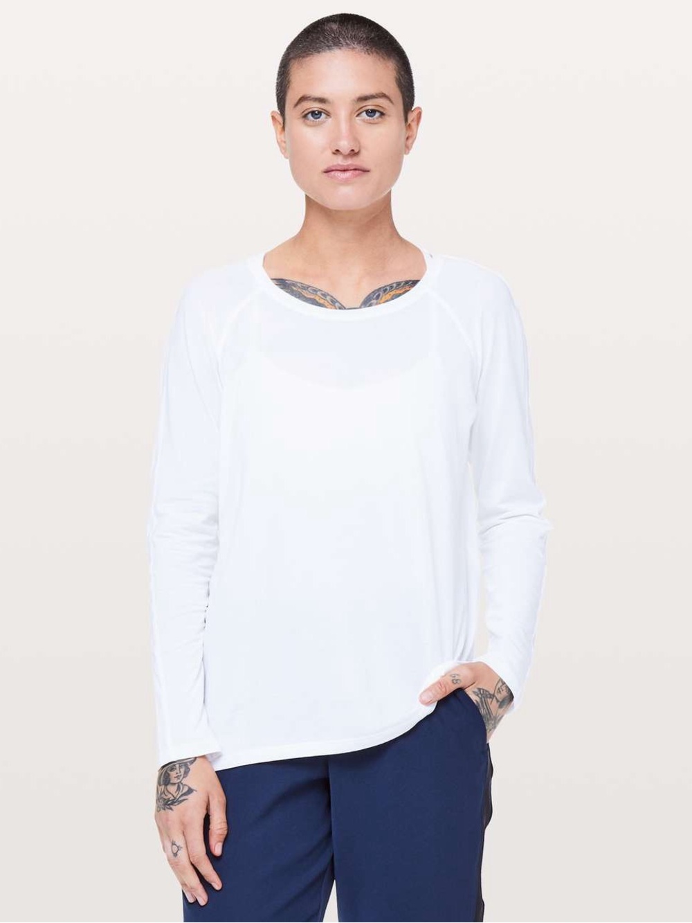 Lululemon Sz M Emerald White Casual Relaxed Long Sleeve Tee Shirt